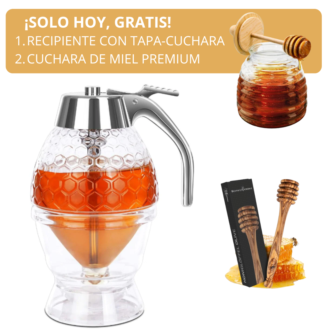DISPENSADOR DE MIEL + ¡RECIPIENTE Y CUCHARA DE MIEL, GRATIS!